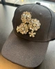 Taşlı Çiçek İşlemeli Siyah Kep Şapka