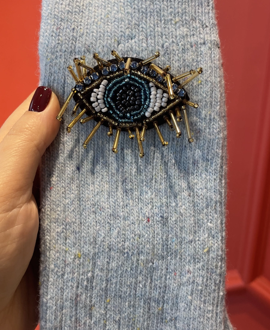 Eda’s Kirpikli Göz Kırçıllı Mavi Uzun Yün Çorap