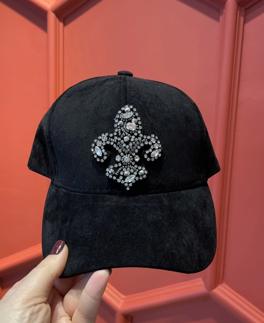 Edas Siyah Süet Taşlı Kep Şapka