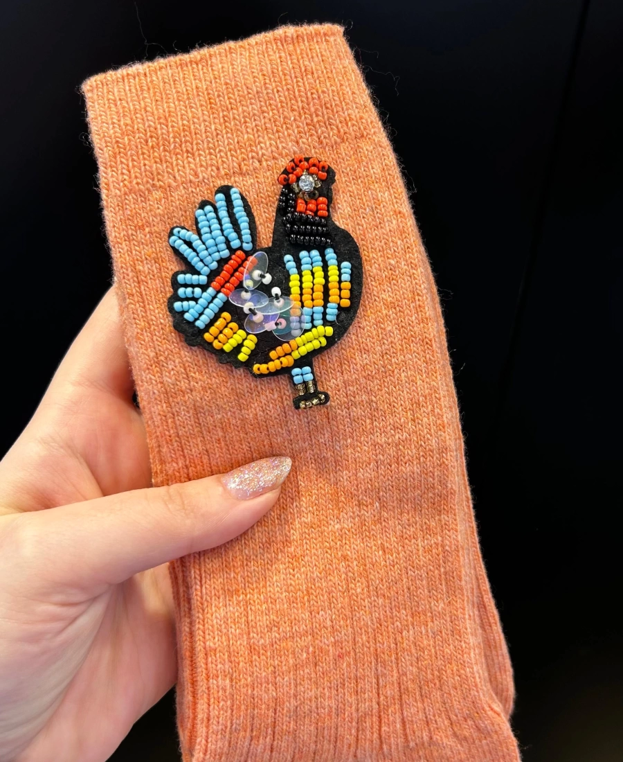 Eda’s Tavuk İşlemeli Yavru Ağzı Renk Yün Çorap