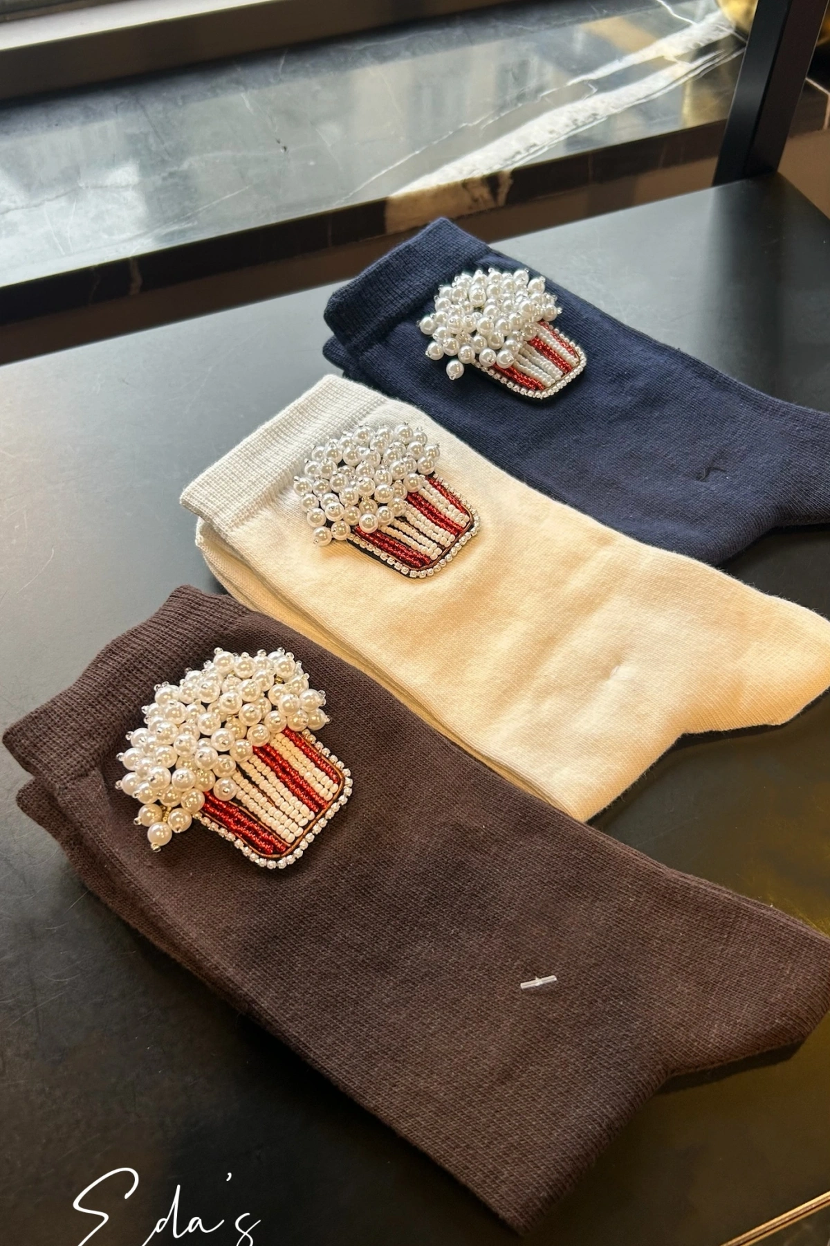 Popcorn İşlemeli Cotton Çorap