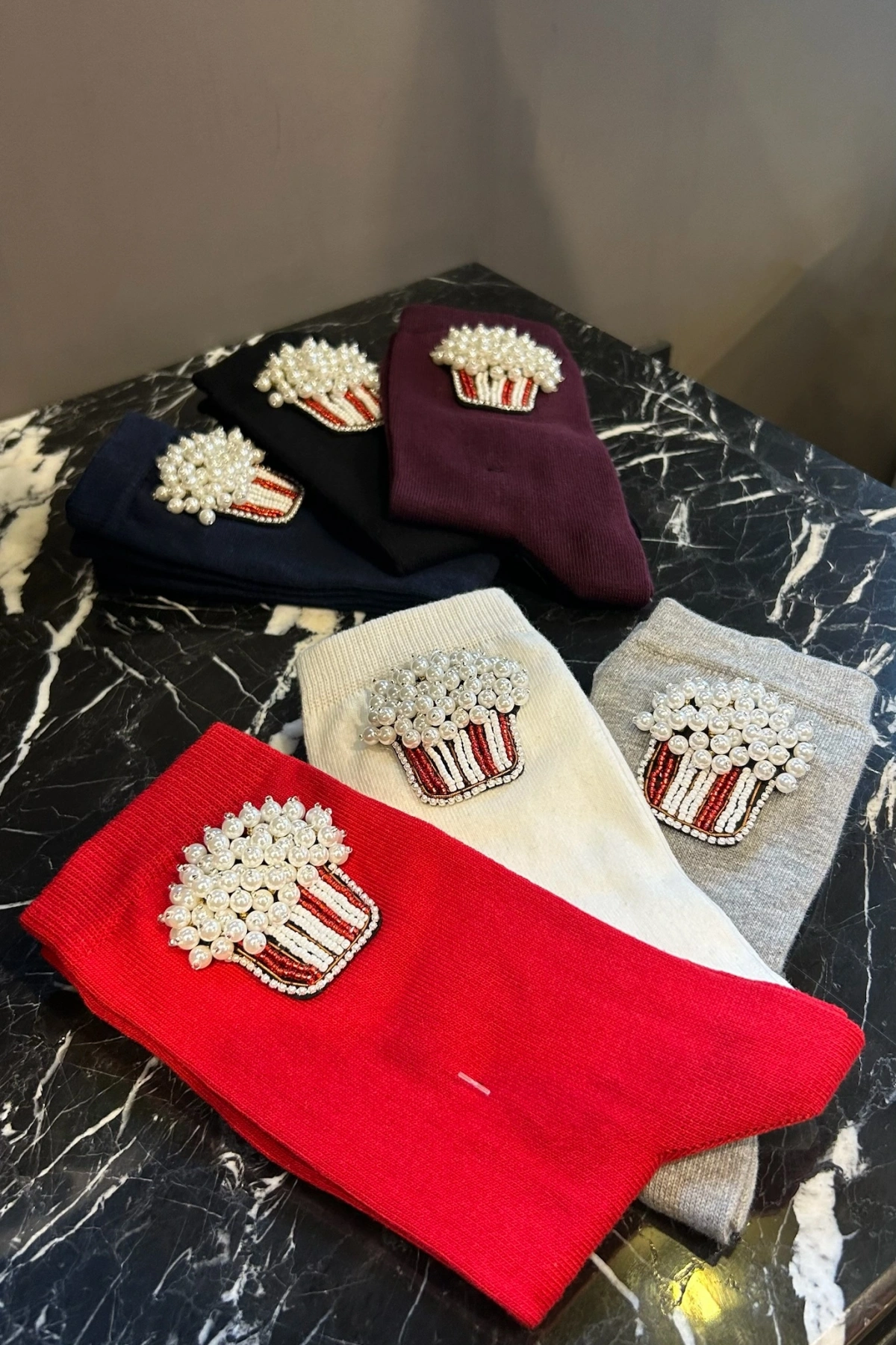 Popcorn İşlemeli Cotton Çorap