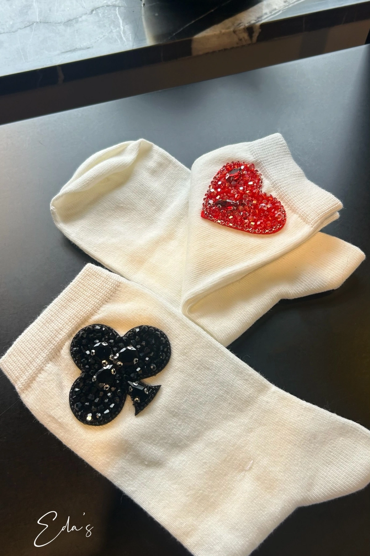 Kupa ve Sinek İşlemeli Cotton Beyaz Çorap