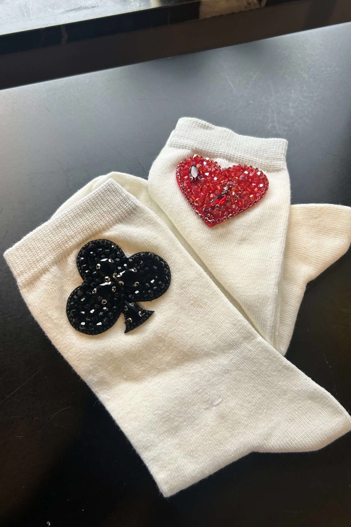 Kupa ve Sinek İşlemeli Cotton Beyaz Çorap