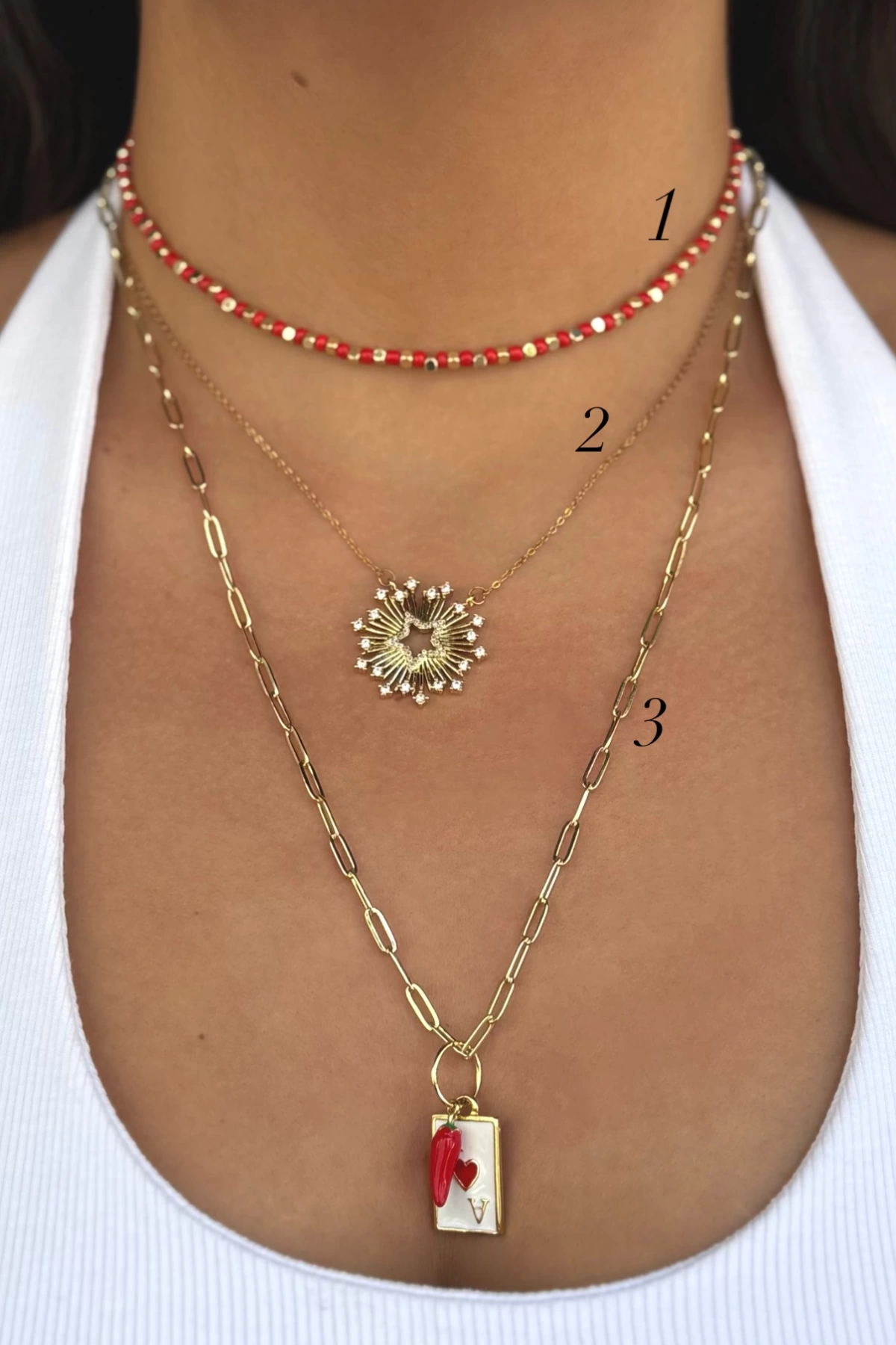 Gold Taşlı Yıldızlı Çelik Kolye (2)