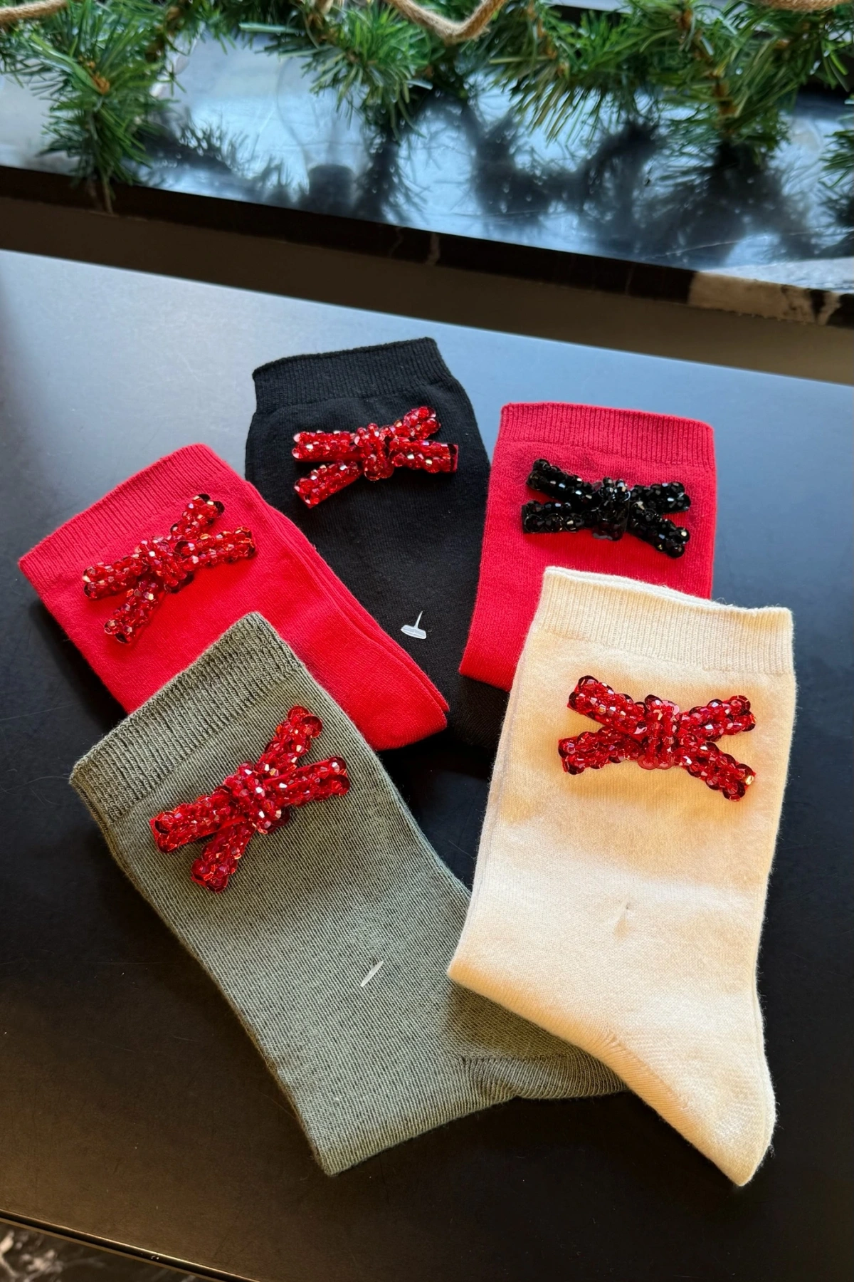 Kurdele İşlemeli Cotton Çorap