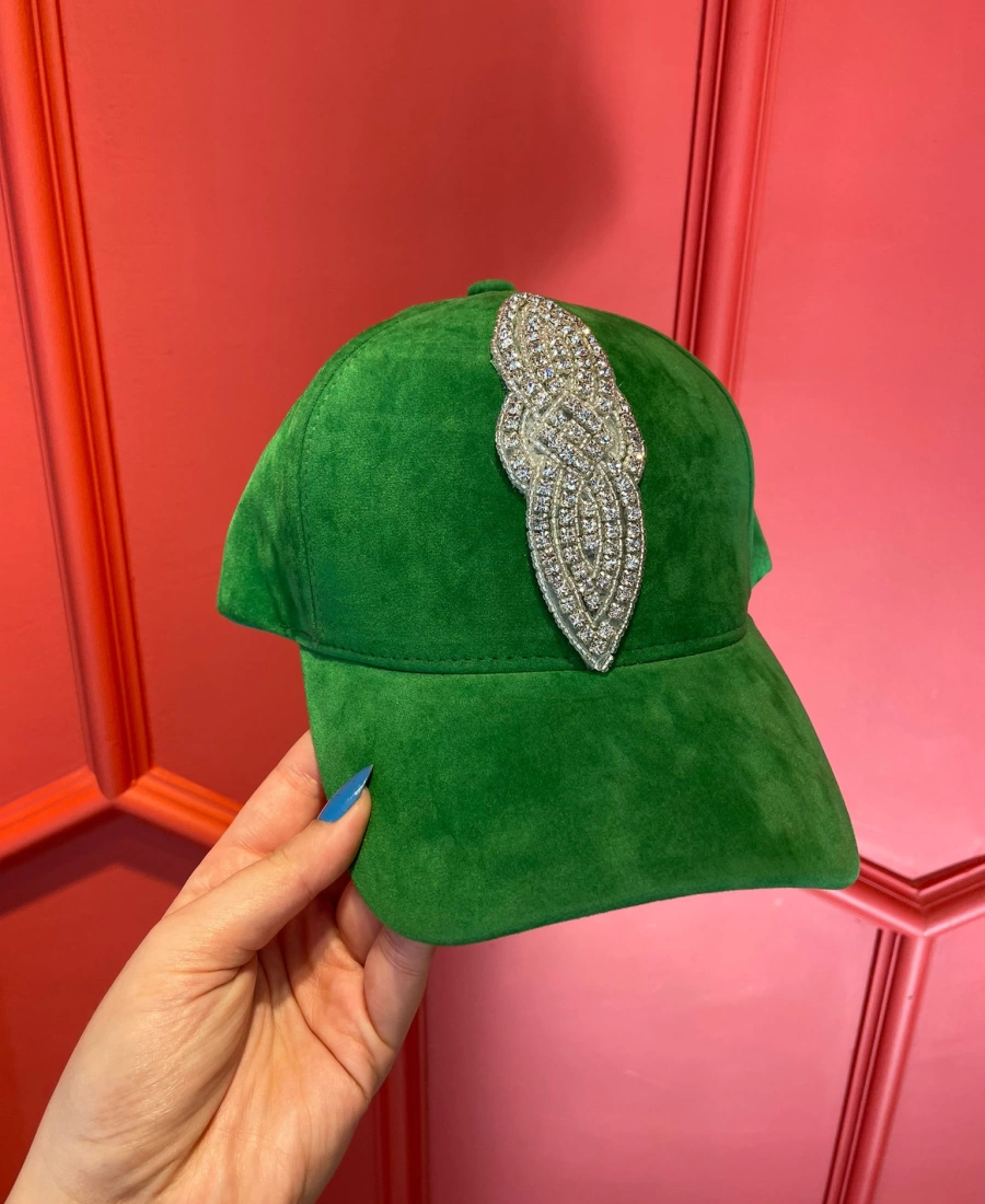 Edas Taş İşlemeli Yeşil Süet Şapka