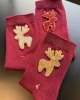 Bordo Boncuklu Geyik İşlemeli Cotton Çorap