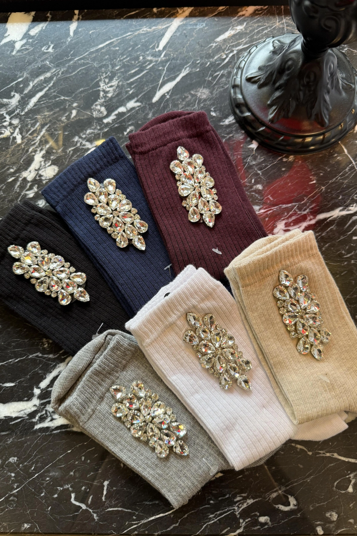 Taş İşlemeli Fitilli Çorap