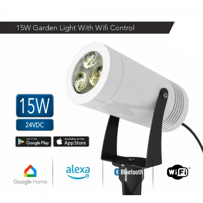 15W IP65 Smart WiFi & Bluetooth LED Bahçe Peyzaj Spotu | 24V DC | GLOX 15 SMART PRO