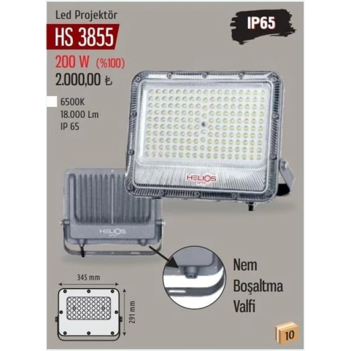 200W Yüksek Verimli LED Projektör 6500K Beyaz Işık 18000 Lümen IP65 (Model HS-3855)