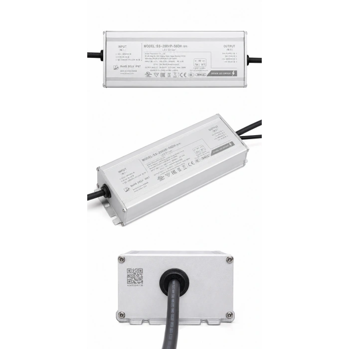 200W SOSEN SS-200VP-56DH LED Driver | IP67 | 100-277V | 36-56V | DALI-2 / 0-10V / PWM | Sabit Akım
