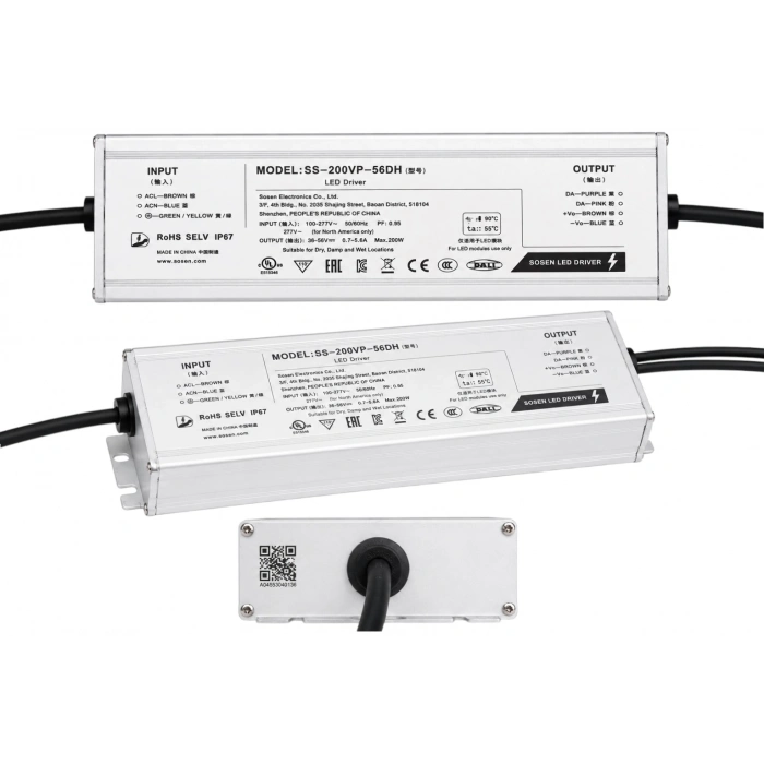 200W SOSEN SS-200VP-56DH LED Driver | IP67 | 100-277V | 36-56V | DALI-2 / 0-10V / PWM | Sabit Akım