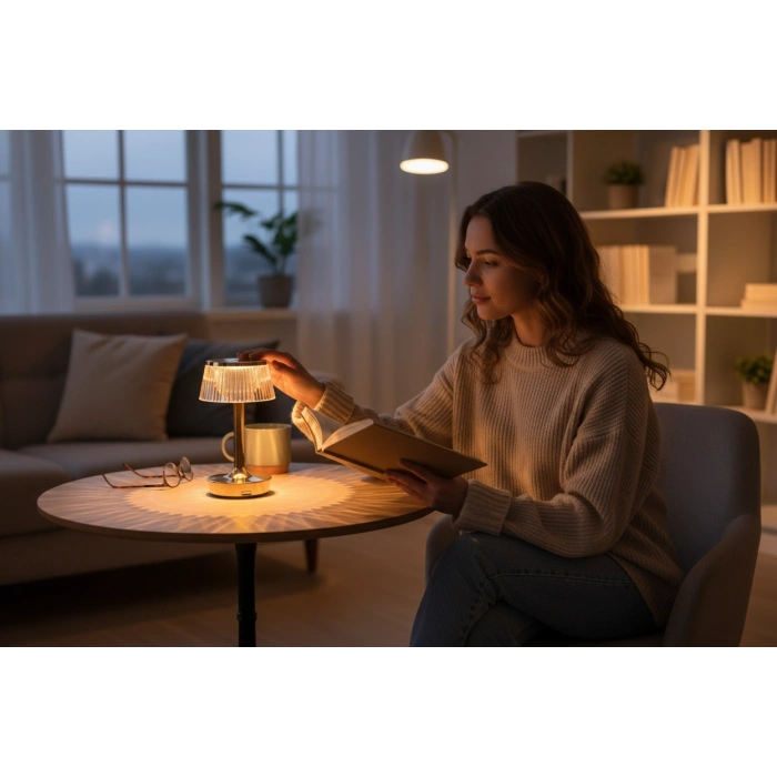 Elegance Serisi Kristal Tasarım Dokunmatik Şarjlı Masa Lambası - 3 Renk Işık