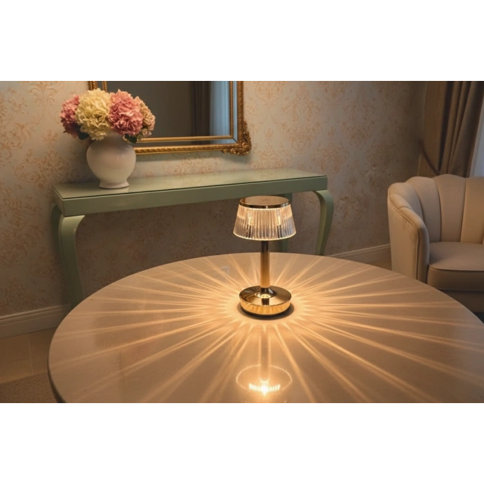 Elegance Serisi Kristal Tasarım Dokunmatik Şarjlı Masa Lambası - 3 Renk Işık