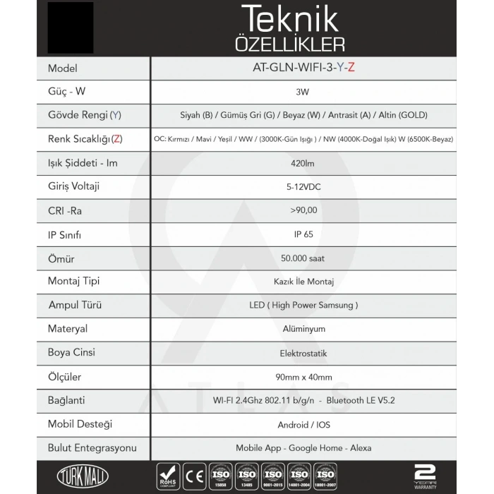 3W IP65 Smart WiFi & Bluetooth LED Bahçe Peyzaj Spotu | 5-12V DC | GLOX 3 SMART PRO