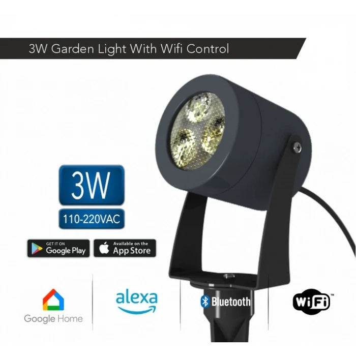 3W IP65 Smart WiFi & Bluetooth LED Bahçe Peyzaj Spotu | 110-220V AC | LM GLOX 3 SMART PRO