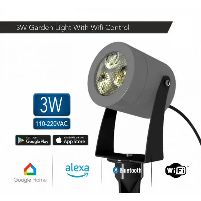 3W IP65 Smart WiFi & Bluetooth LED Bahçe Peyzaj Spotu | 110-220V AC | LM GLOX 3 SMART PRO