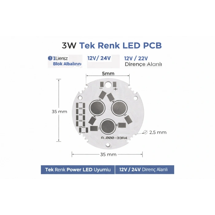 3 LED SERI 35 MM 5 SMD DİRENÇ A000-33R4
