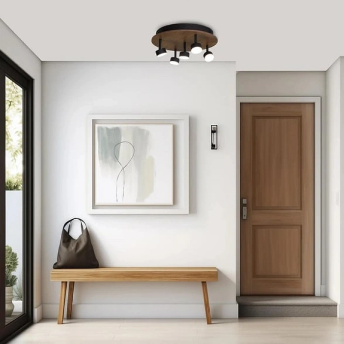 Orbis Maxi LED Plafonyer | 15W 1200LM 5 LED Spot Ahşap Yuvarlak Tasarım