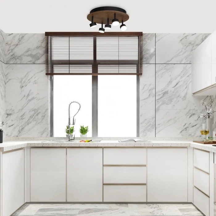 Orbis Maxi LED Plafonyer | 15W 1200LM 5 LED Spot Ahşap Yuvarlak Tasarım