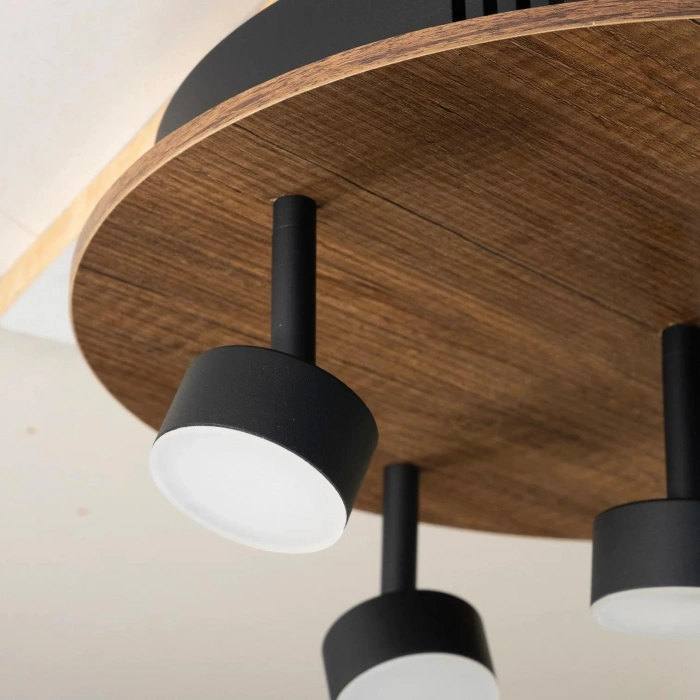 Orbis Maxi LED Plafonyer | 15W 1200LM 5 LED Spot Ahşap Yuvarlak Tasarım