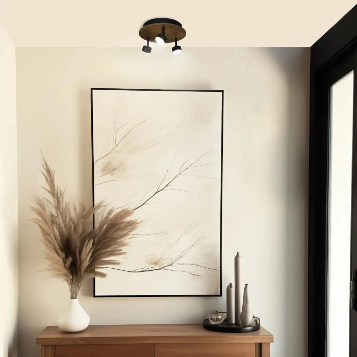 Orbis Midi LED Plafonyer | 9W 720LM 3 LED Spot Ahşap Yuvarlak Tasarım