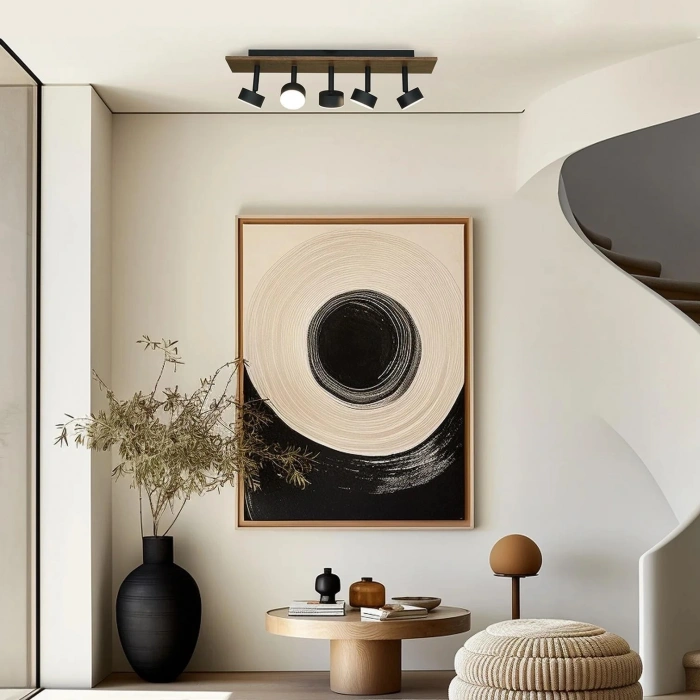 Linea Maxi LED Plafonyer | 15W 1200LM 5 Spot Ahşap Dikdörtgen Tasarım