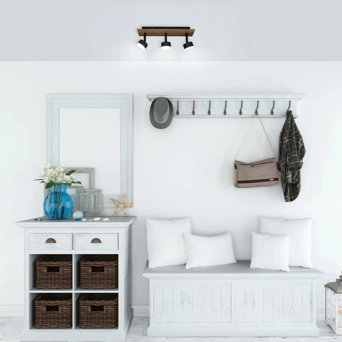 Linea Midi LED Plafonyer | 9W 720LM 3 Spot Ahşap Dikdörtgen Tasarım