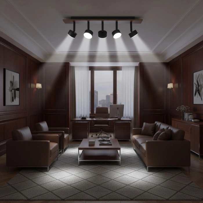 Linea Maxi LED Plafonyer | 15W 1200LM 5 Spot Ahşap Dikdörtgen Tasarım