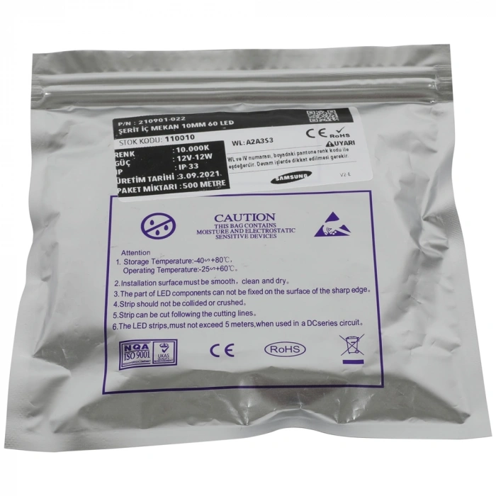 Premium Seri Samsung 2835 5mm PCB 35/35µm Şerit LED 12V 120 LED/m 5 Renk 5m Rulo