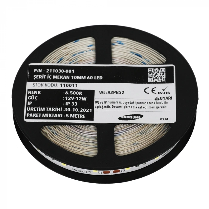 Premium Seri Samsung 2835 10mm PCB 35/35µm Şerit LED 12V 120 LED/m 5 Renk 5m Rulo