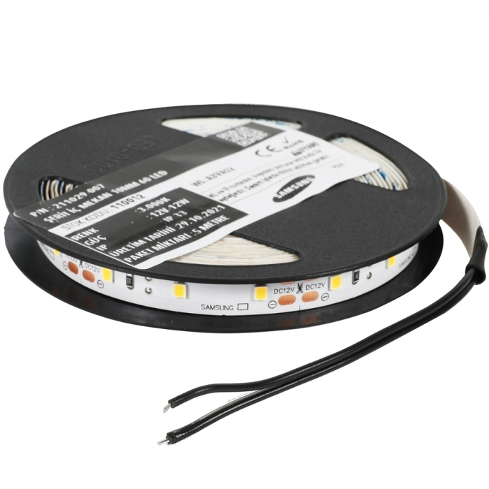 Premium Seri Samsung 2835 10mm PCB 35/35µm Şerit LED 12V 60 LED/m 3000K 5m Rulo