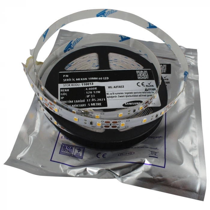Premium Seri Samsung 2835 10mm PCB 35/35µm Şerit LED 12V 60 LED/m 5 Renk 5m Rulo