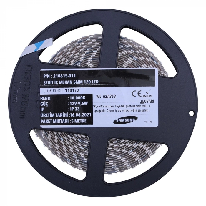 Premium Samsung 2835 5mm PCB 35/35µm 24V 120 LED/m İç Mekan IP65 Şerit LED