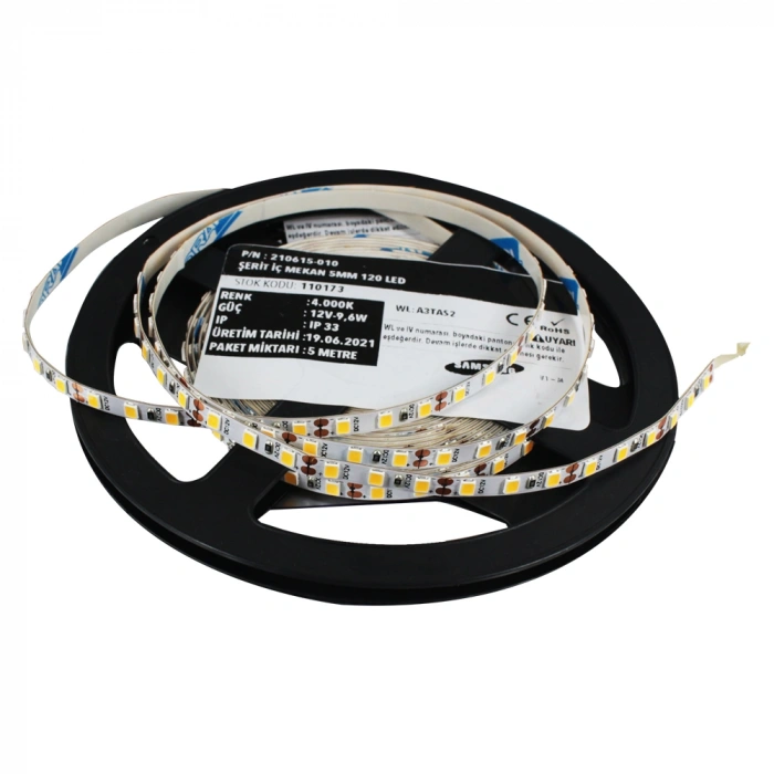 Premium Samsung 2835 8mm PCB 35/35µm 12V 120 LED/m İç Mekan IP20 Şerit LED