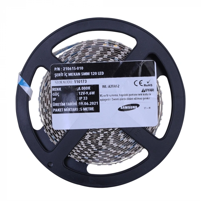 Premium Samsung 2835 8mm PCB 35/35µm 12V 120 LED/m İç Mekan IP20 Şerit LED