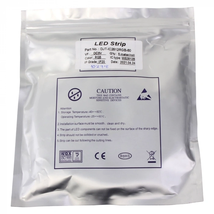Smarter 5V RGB Pixel Şerit LED 5050 60 LED/m 14.4W IP33 – İç Mekan Dijital Adreslenebilir LED Şerit