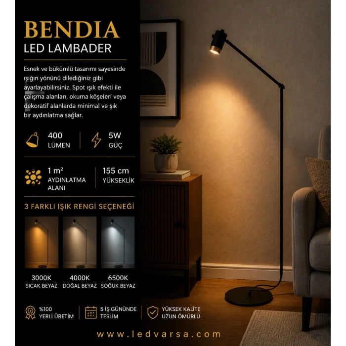 Bendia LED Lambader | 5W 400LM Modern Ayarlanabilir Bükümlü Tasarım