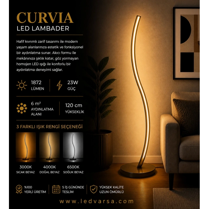 Curvia LED Lambader | 23W 1872LM Modern Hafif Kıvrımlı Tasarım