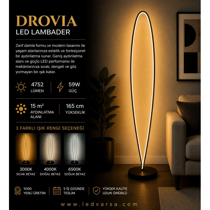Drovia LED Lambader | 59W 4752LM Modern Damla Form Tasarım