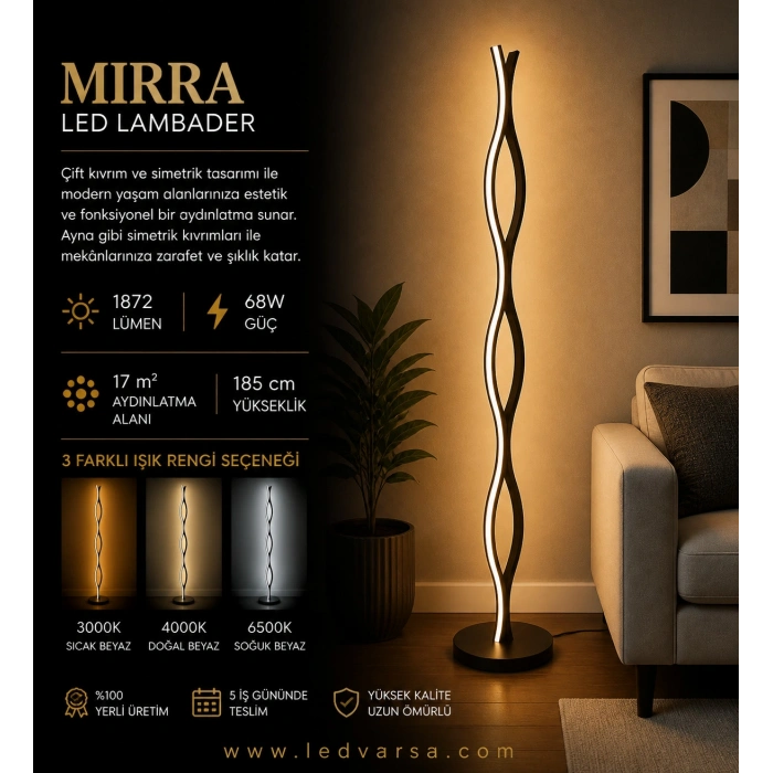 Mirra LED Lambader | 68W 1872LM Modern Çift Kıvrım Tasarım