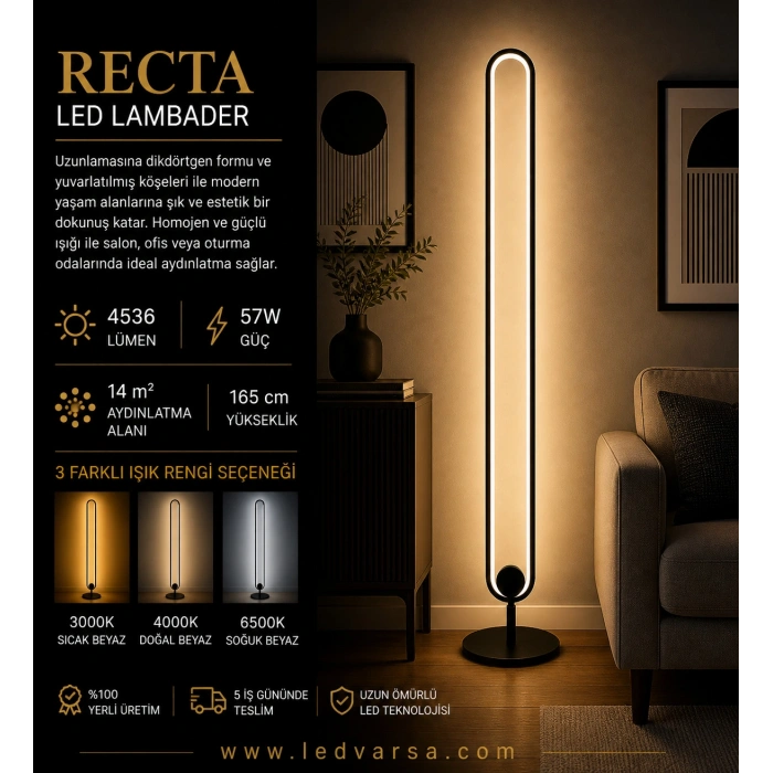 Recta LED Lambader | 57W 4536LM Modern Uzunlamasına Dikdörtgen Tasarım