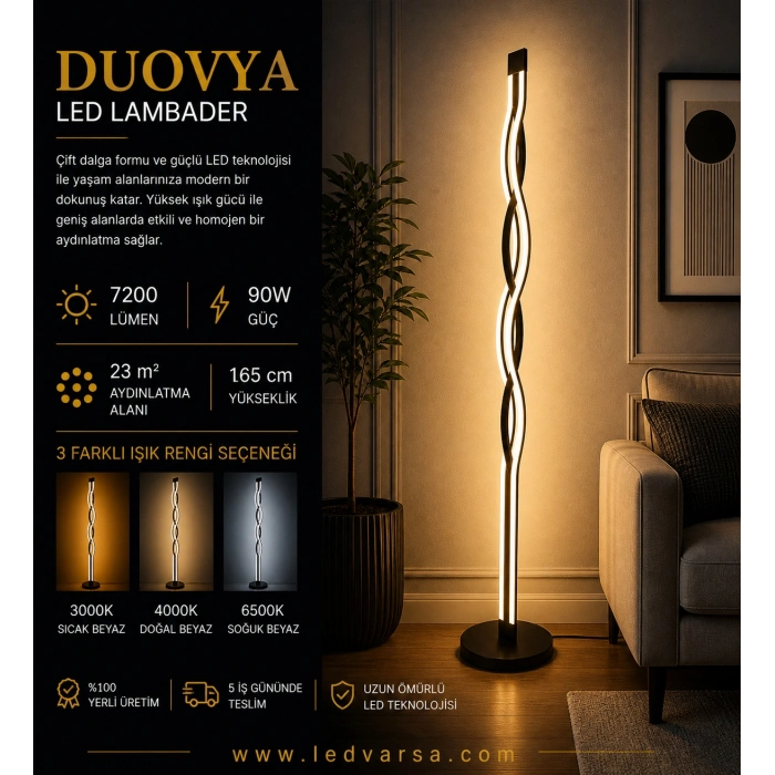 Duovya LED Lambader | 90W 7200LM Modern Çift Dalga Tasarım Ayaklı Lamba