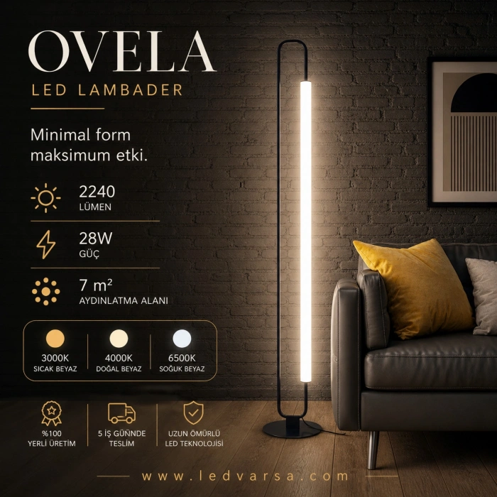 Ovela LED Lambader | 28W 2240LM Modern Oval Tek LED Tüp Tasarım