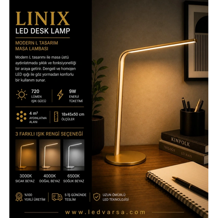 LINIX LED Desk Lamp | 9W 720LM Modern L Tasarım Masa Lambası