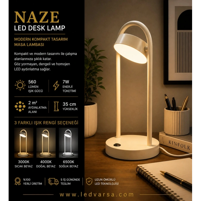NAZE LED Desk Lamp | 7W 560LM Modern Kompakt Masa Tasarım Masa Lambası