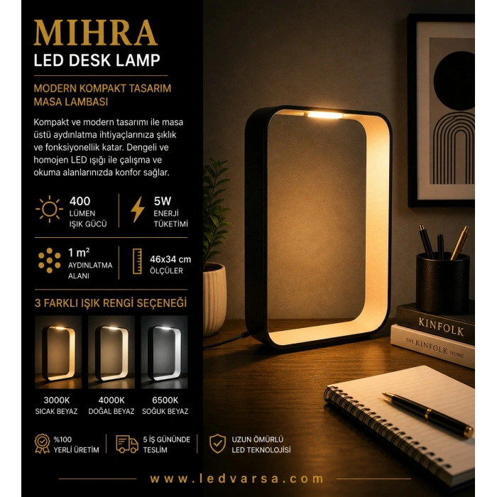MIHRA LED Desk Lamp | 5W 400LM Modern Kompakt Masa Tasarım Masa Lambası