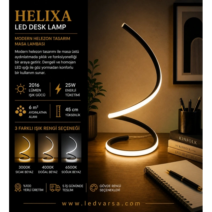 HELIXA LED Desk Lamp | 25W 2016LM Modern Helezon Tasarım Masa Lambası