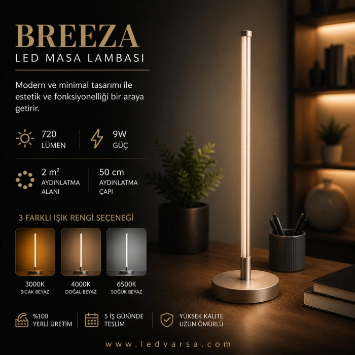 BREEZA LED Masa Lambası | 9W 720LM Modern Minimal Tasarım Masa Lambası